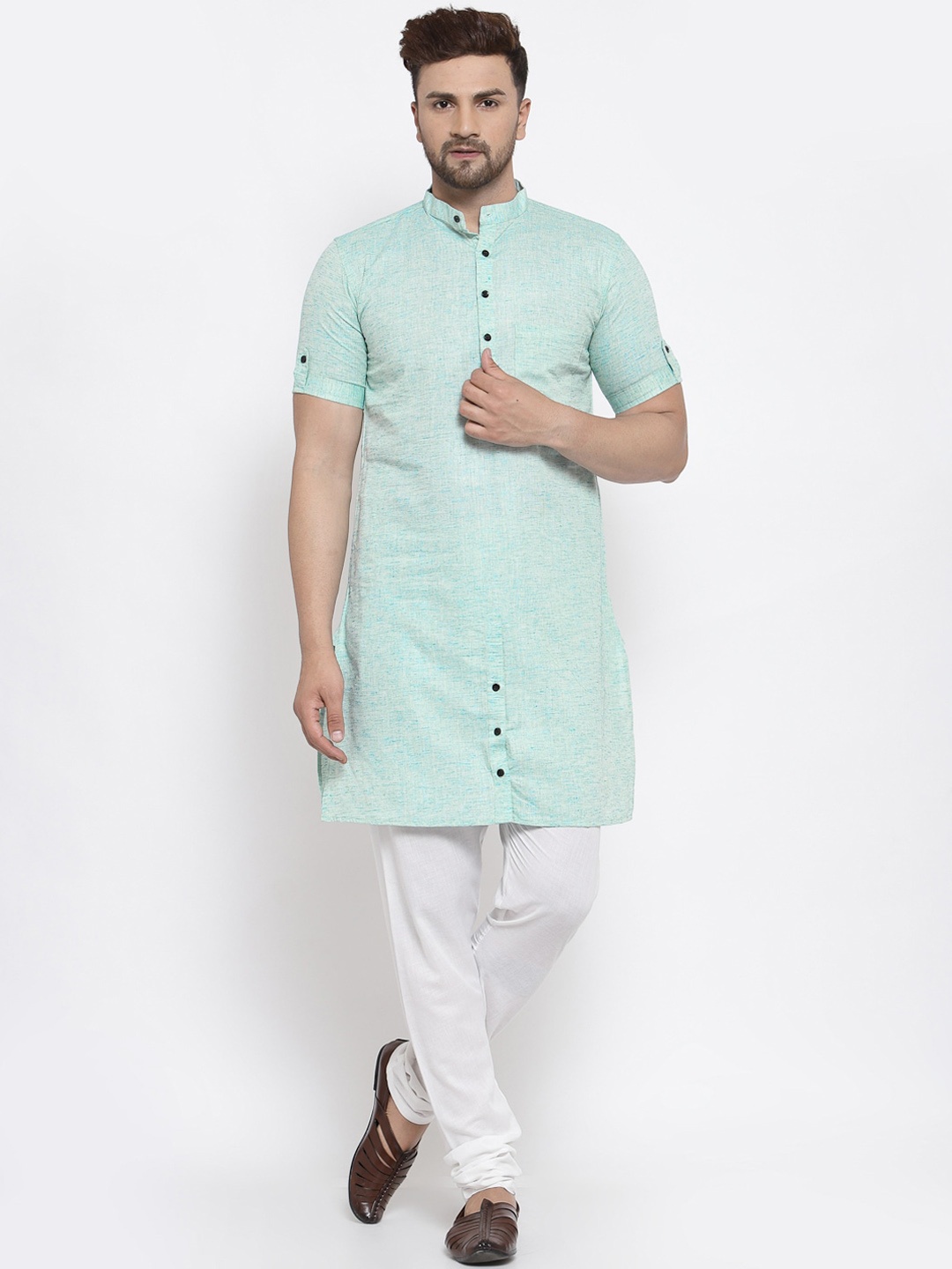 

KLOTTHE Men Sea Green Printed Cotton Kurta