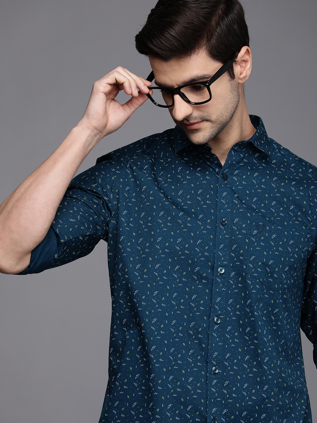 

Allen Solly Men Navy Blue Sport Fit Printed Pure Cotton Casual Shirt