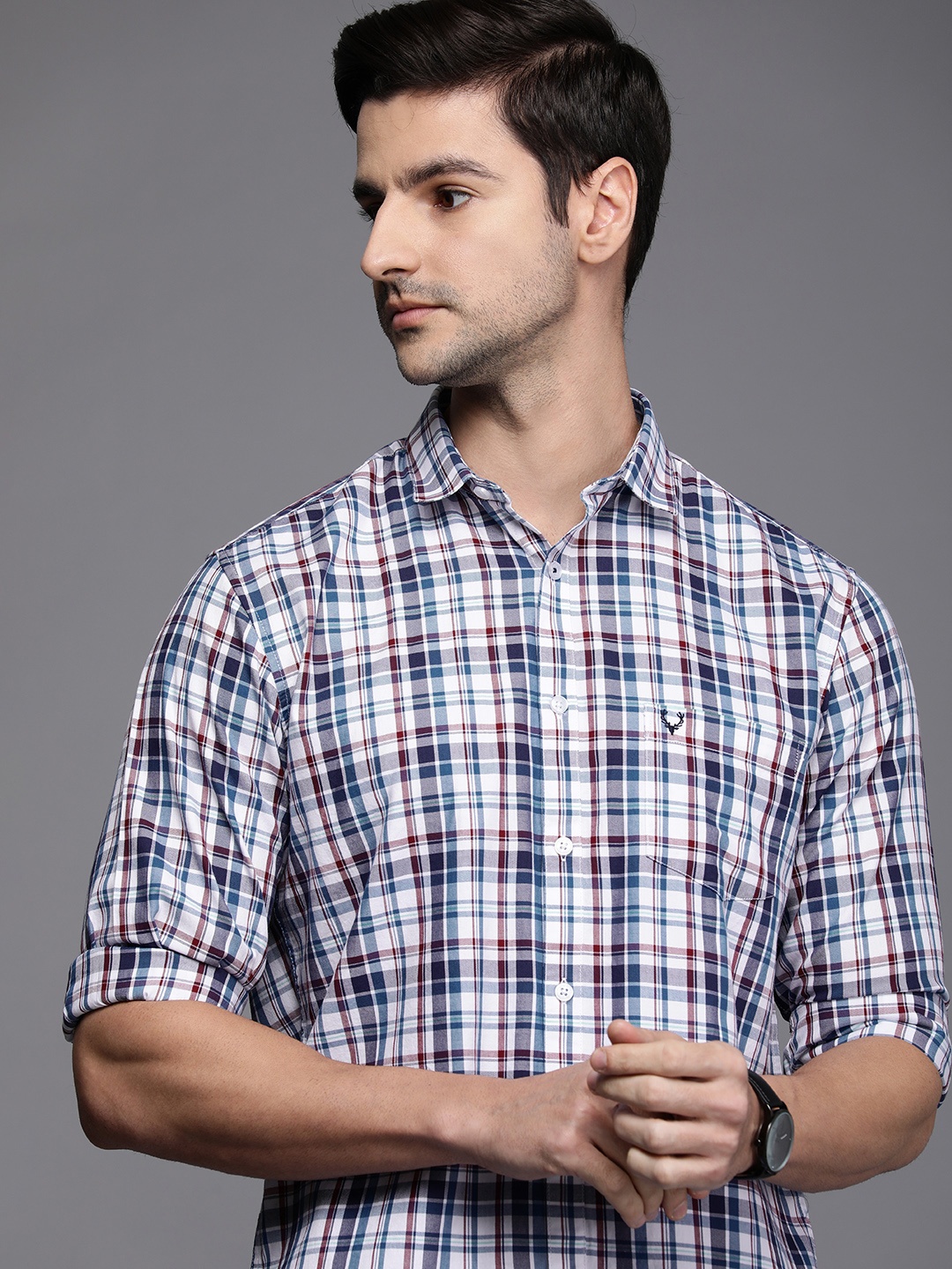

Allen Solly Men Blue & White Sport Fit Checked Pure Cotton Casual Shirt