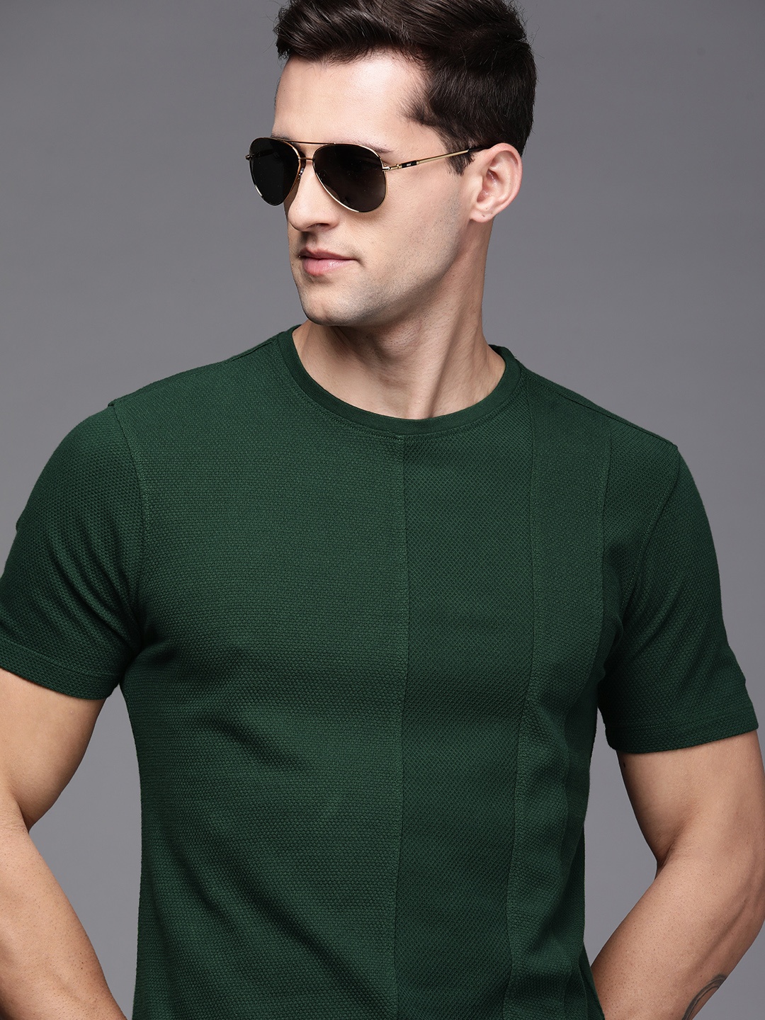

Allen Solly Men Green Self-Design Pure Cotton T-shirt