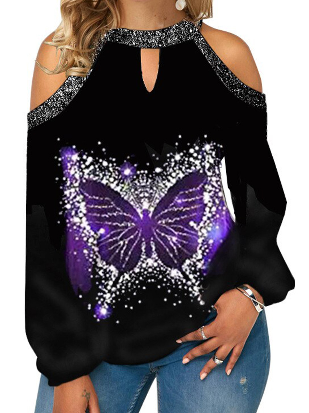 

La Aimee Women Elegant Purple Graphic Top