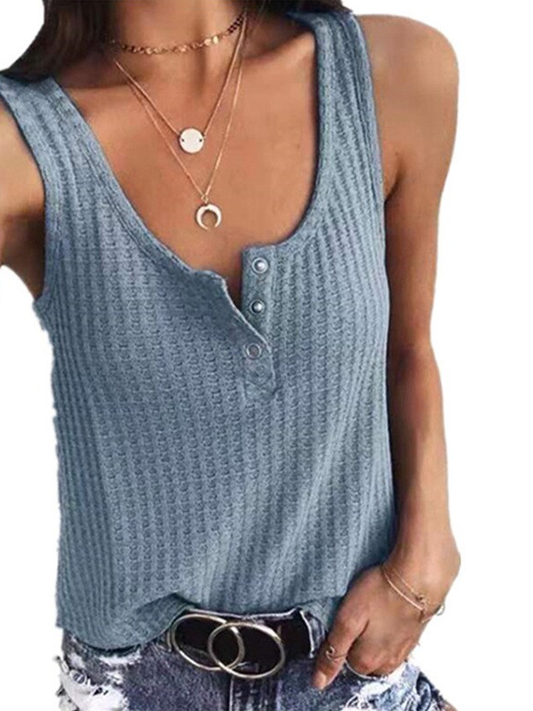 

La Aimee Women Stunning Blue Self-Design Top