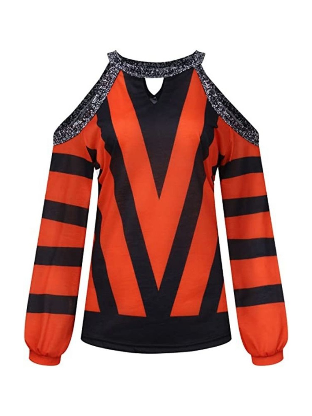 

La Aimee Women Rust & Black Geometric Print Keyhole Neck Top
