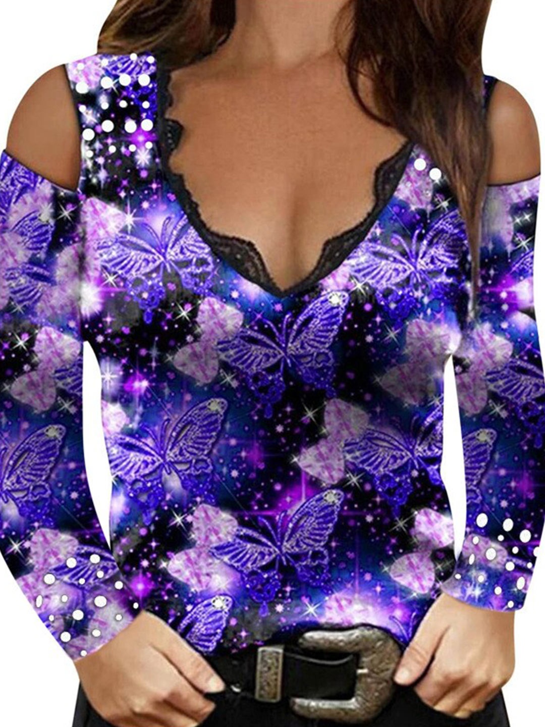 

La Aimee Blue & Purple Floral Printed Regular Top