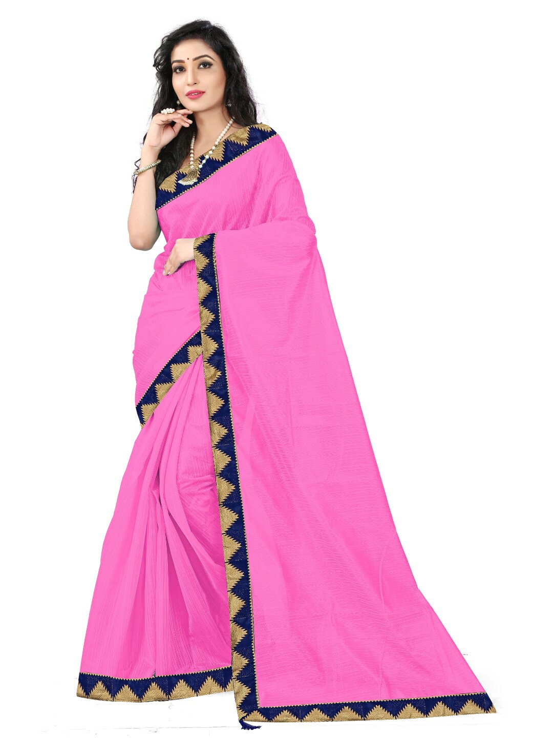 

Florence Pink Art Silk Saree with Woven Design Border