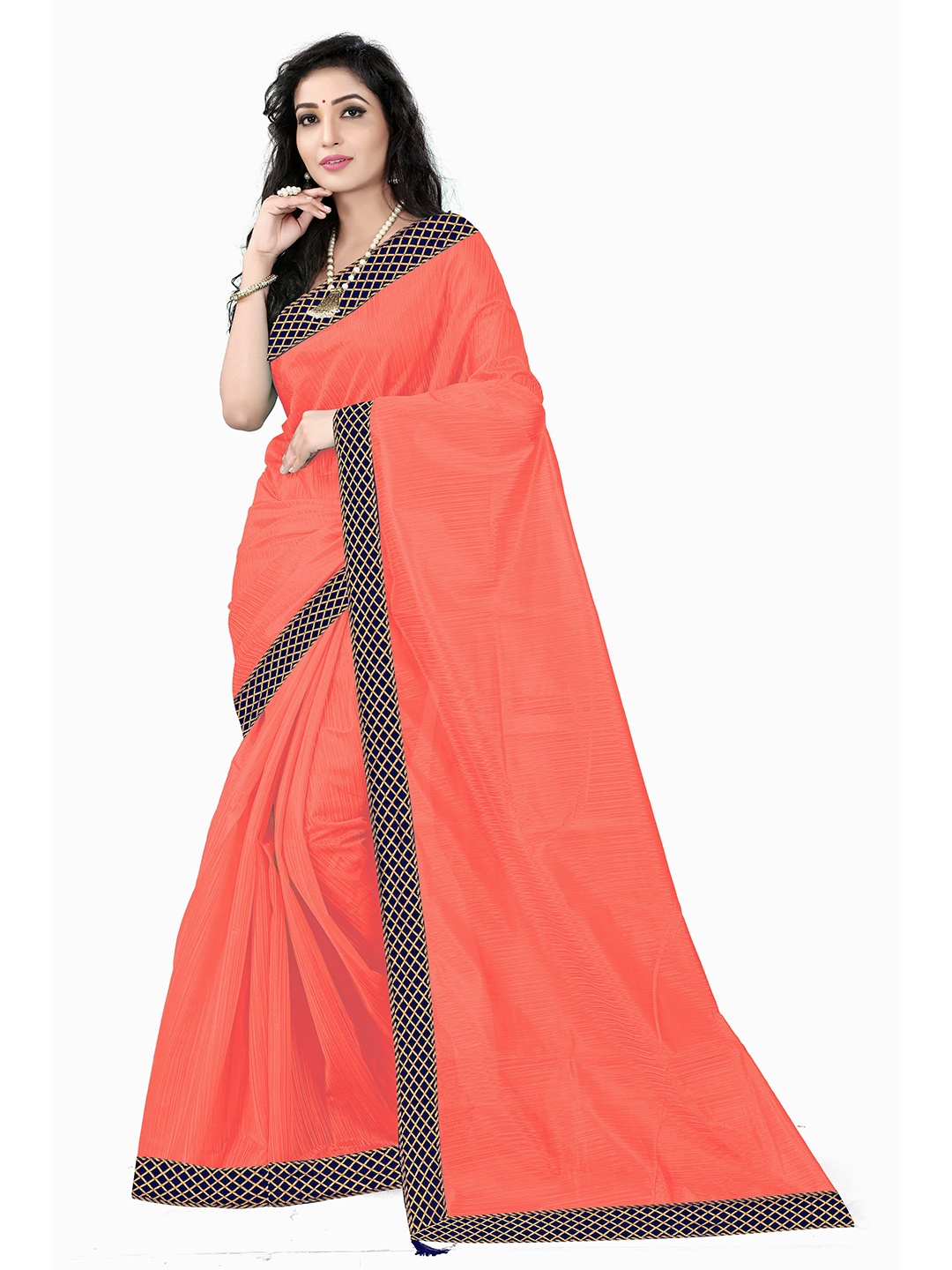

Florence Women Coral Solid Art Silk Saree