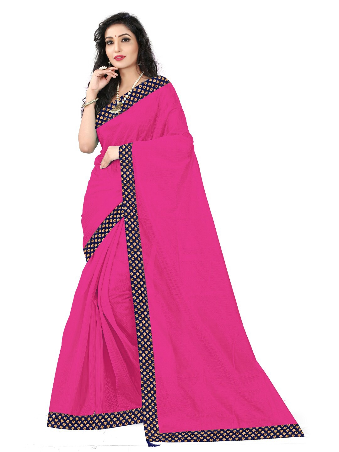 

Florence Pink & Navy Blue Solid Art Silk Saree