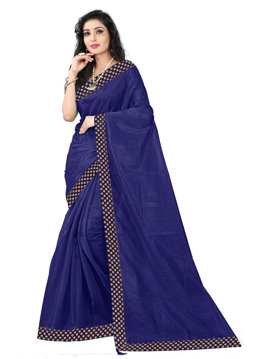 

Florence Navy Blue & Gold-Toned Zari Art Silk Saree