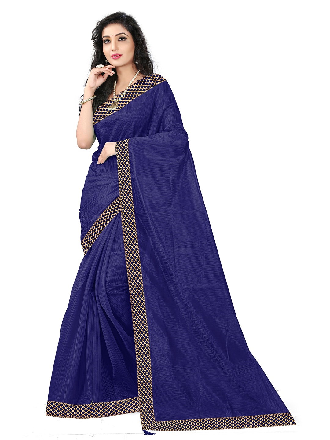 

Florence Navy Blue & Gold-Toned Art Silk Saree