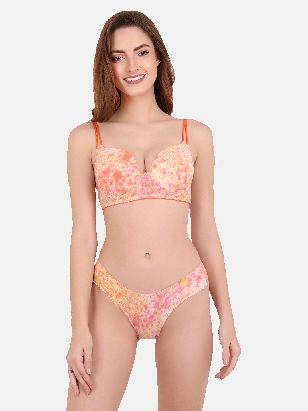

Curwish Orange Tie & Dye Lingerie Set