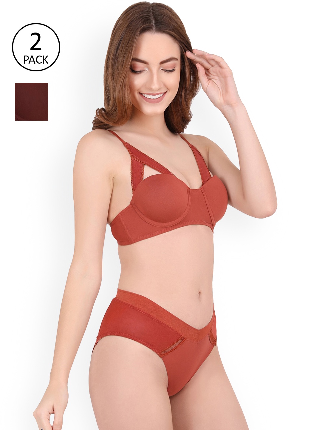 

CURWISH Pack of 2 Women Red & Maroon Solid Bikini Briefs, Multi