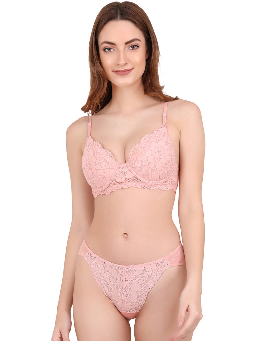 

CURWISH Women Peach-Coloured Lace Bikini Briefs