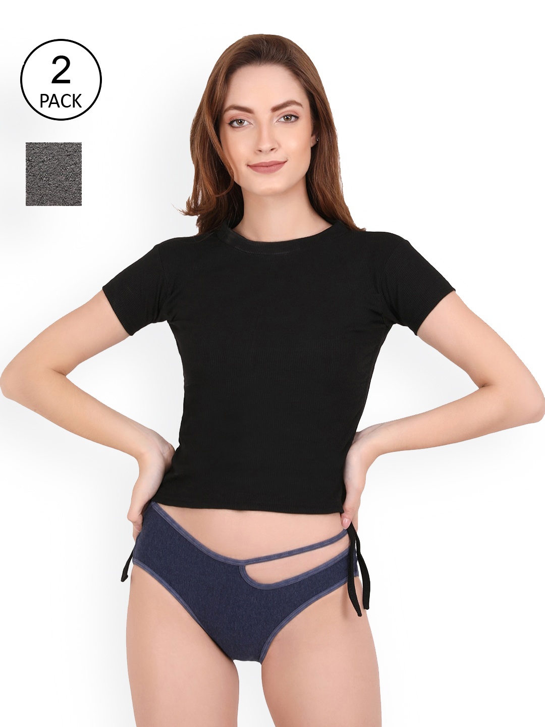 

CURWISH Women Pack of 2 Stylish Waistband Hipster Briefs P2S-04, Grey melange