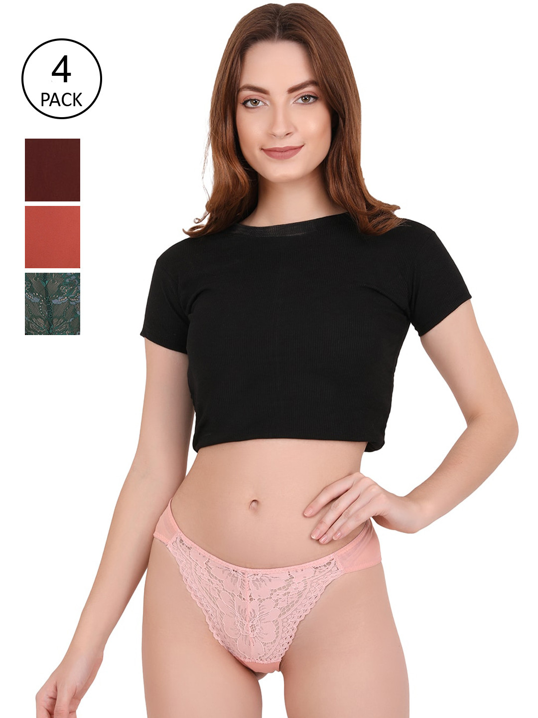 

CURWISH Women Pack of 4 Solid Bikini Briefs, Peach