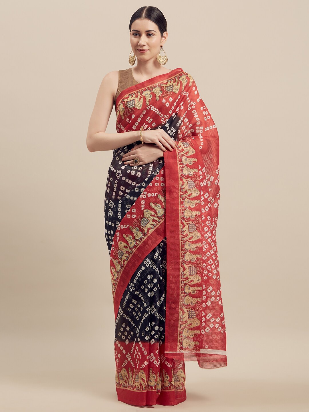 

Florence Red & Black Bandhani Art Silk Saree