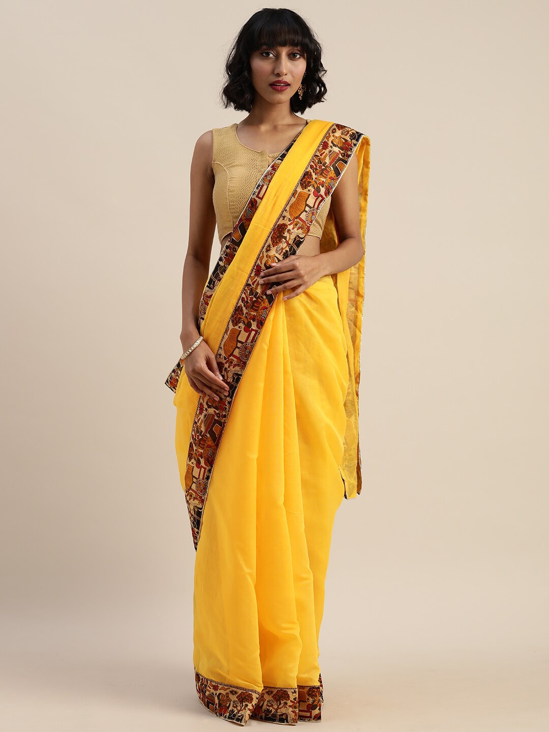 

Florence Women Yellow Solid Chanderi CottonSaree