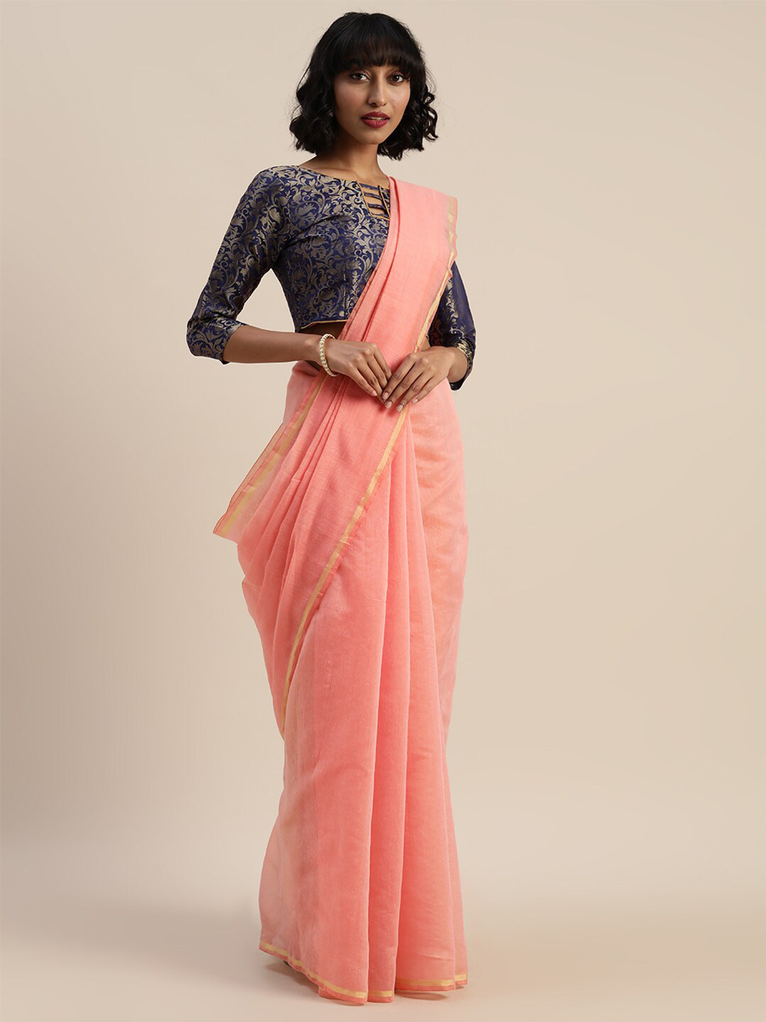 

Florence Peach-Coloured Art Silk Saree