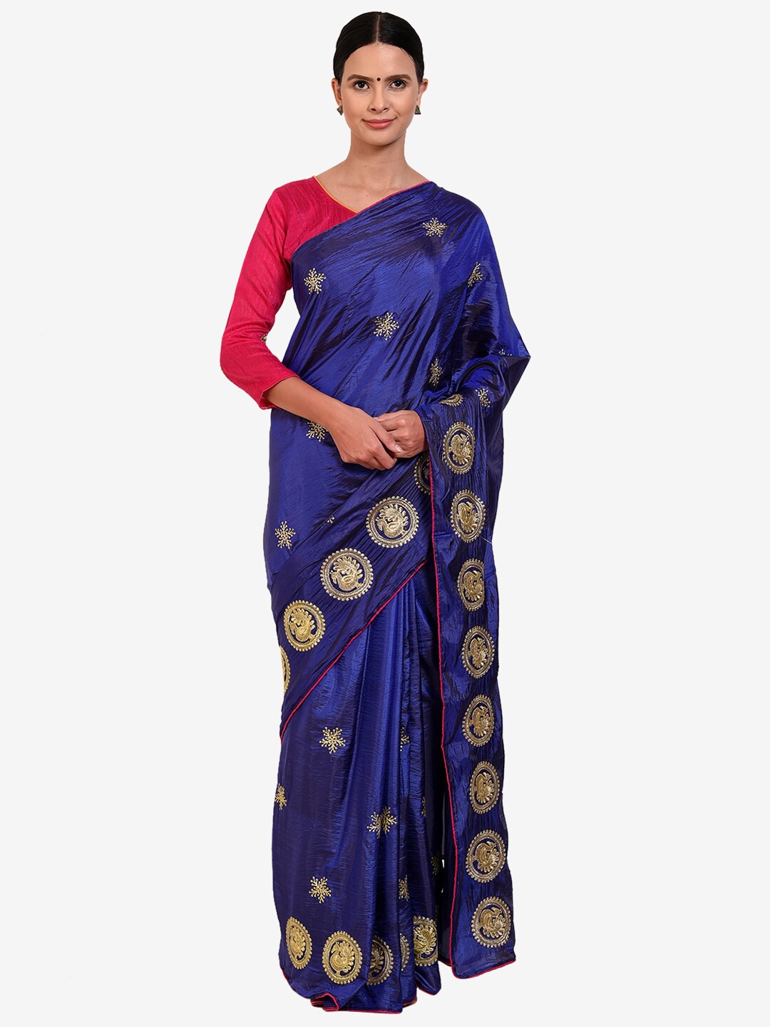 

Florence Navy Blue & Gold-Toned Silk Blend Saree
