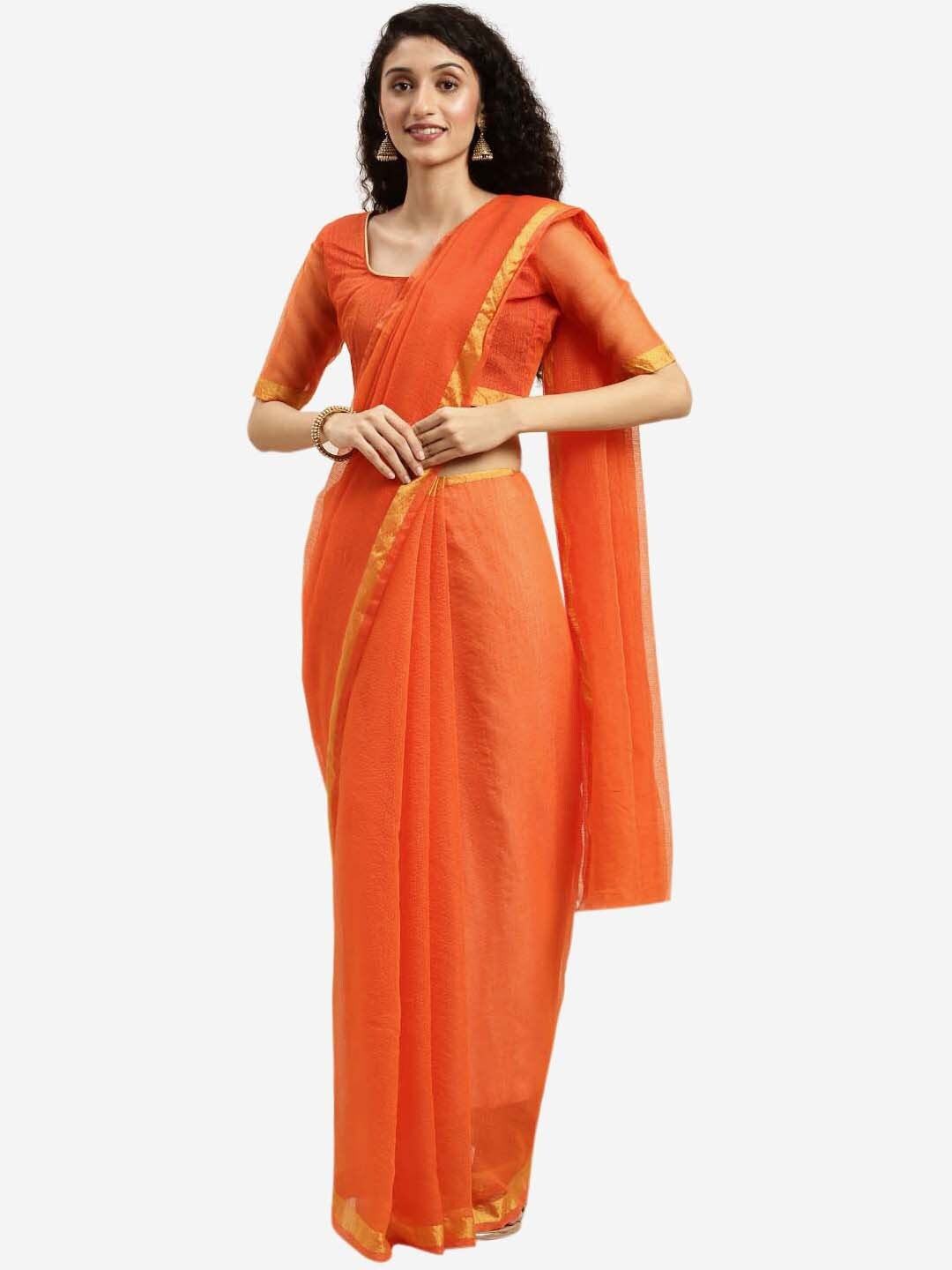 

Florence Orange & Golden Art Silk Saree With Zari Border