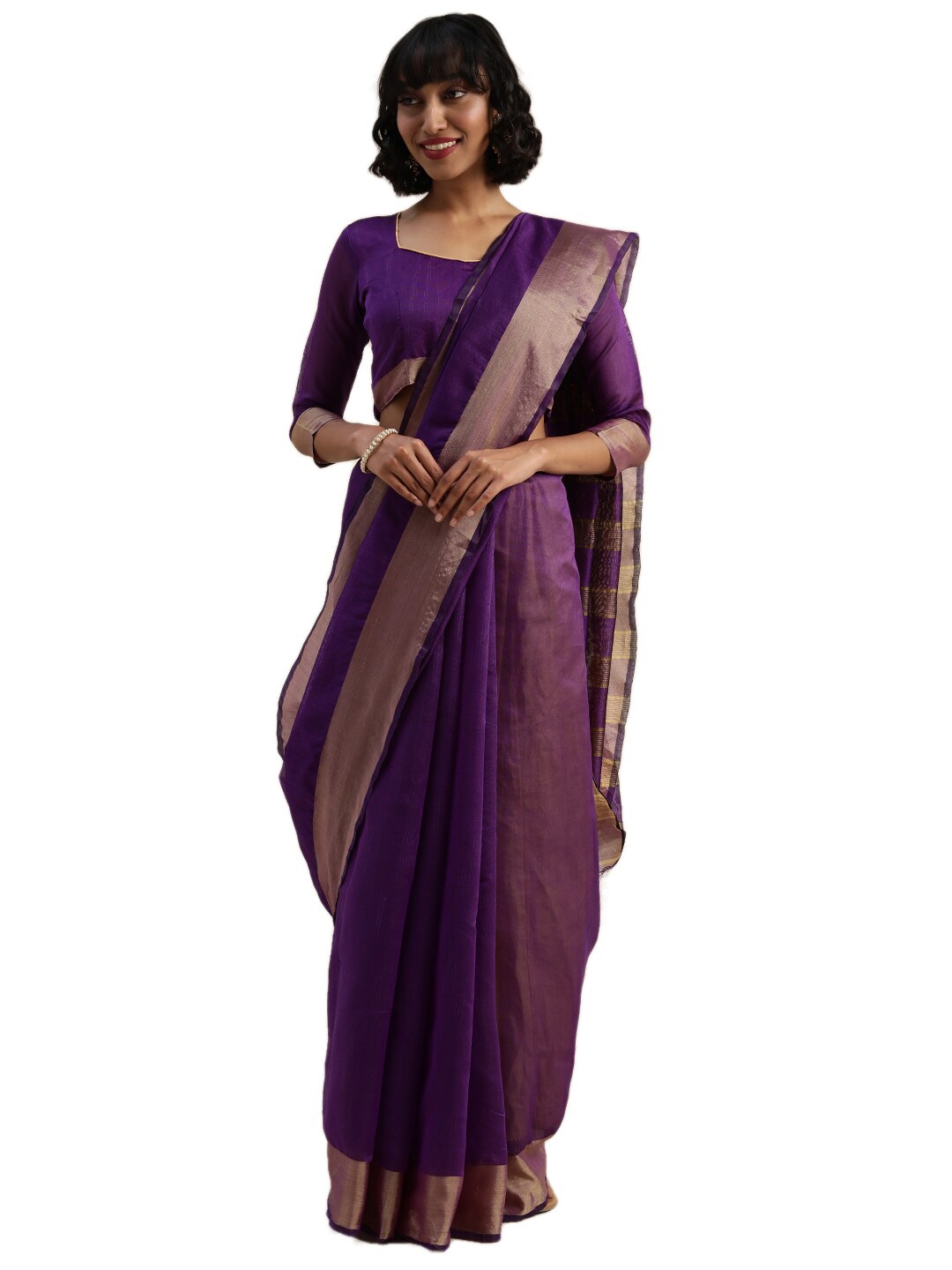 

Florence Violet & Golden Art Silk Saree With Zari Border