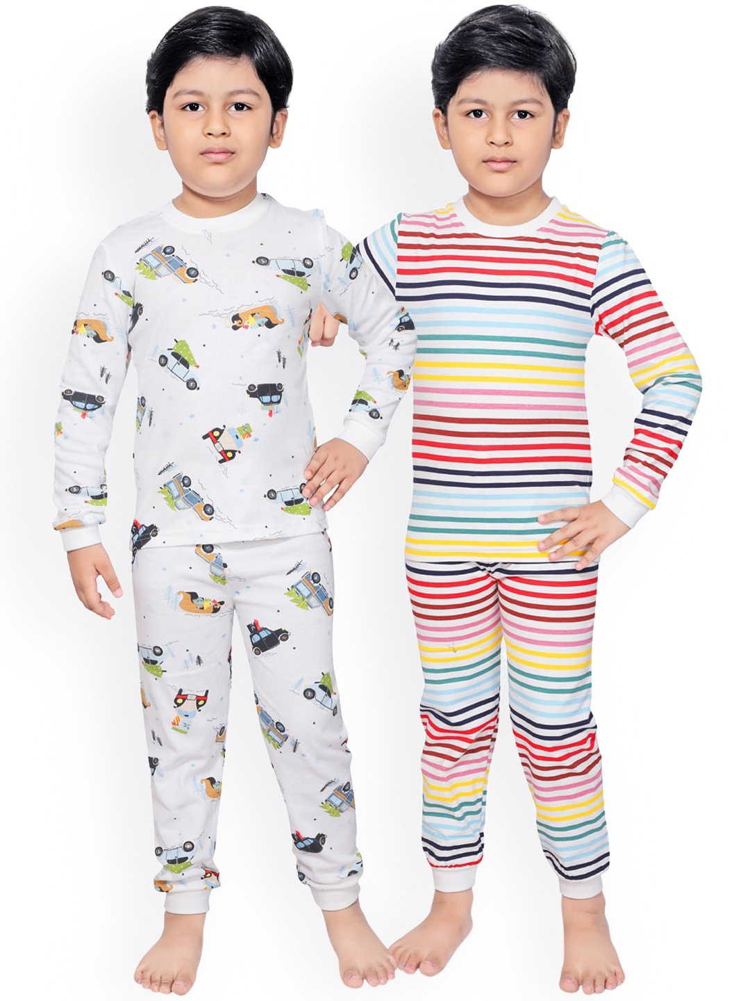 

RIKIDOOS Boys Set of 2 Pink & White Printed Night suit