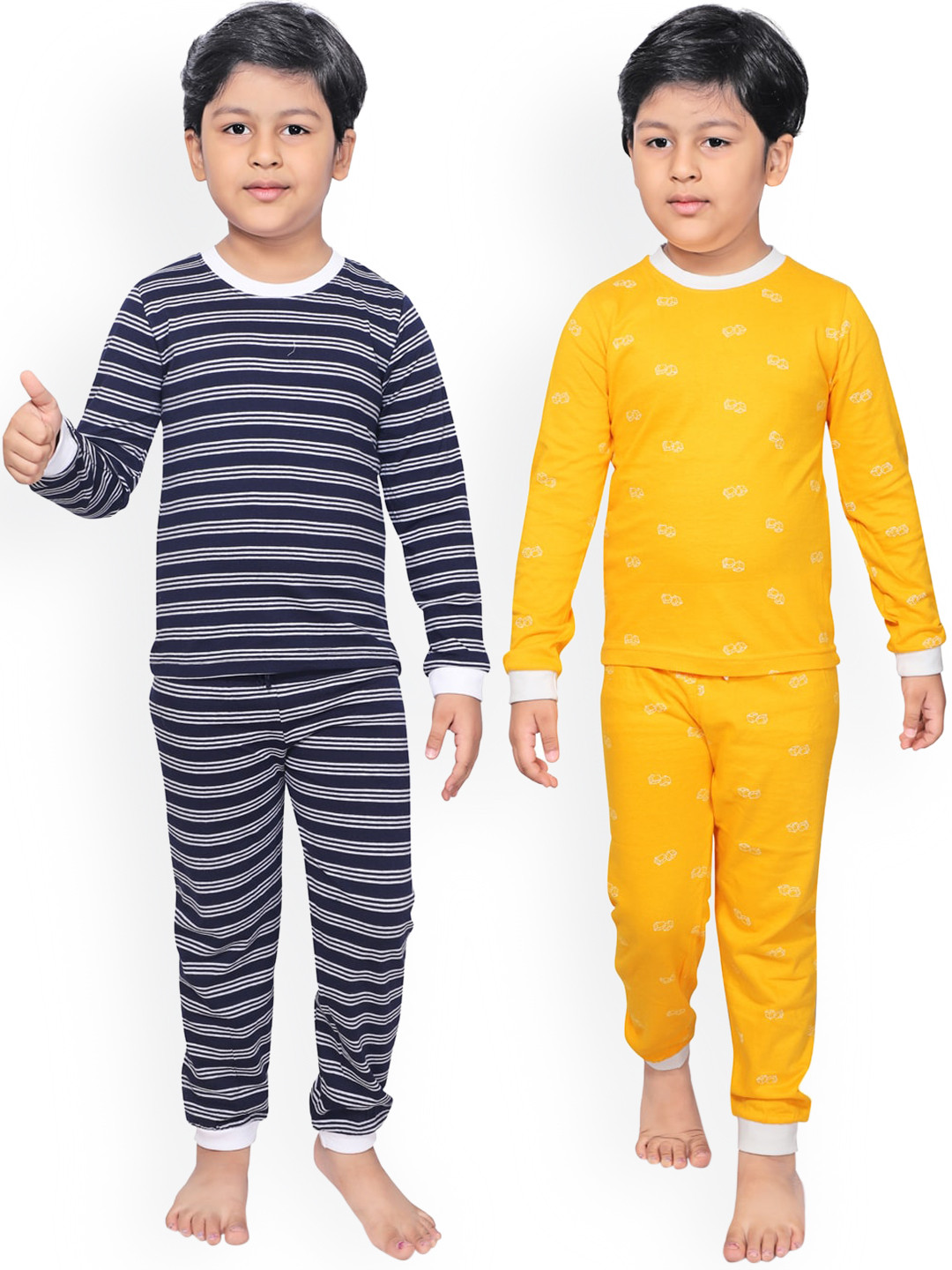 

RIKIDOOS Boys Set Of 2 Striped Night Suits, Black