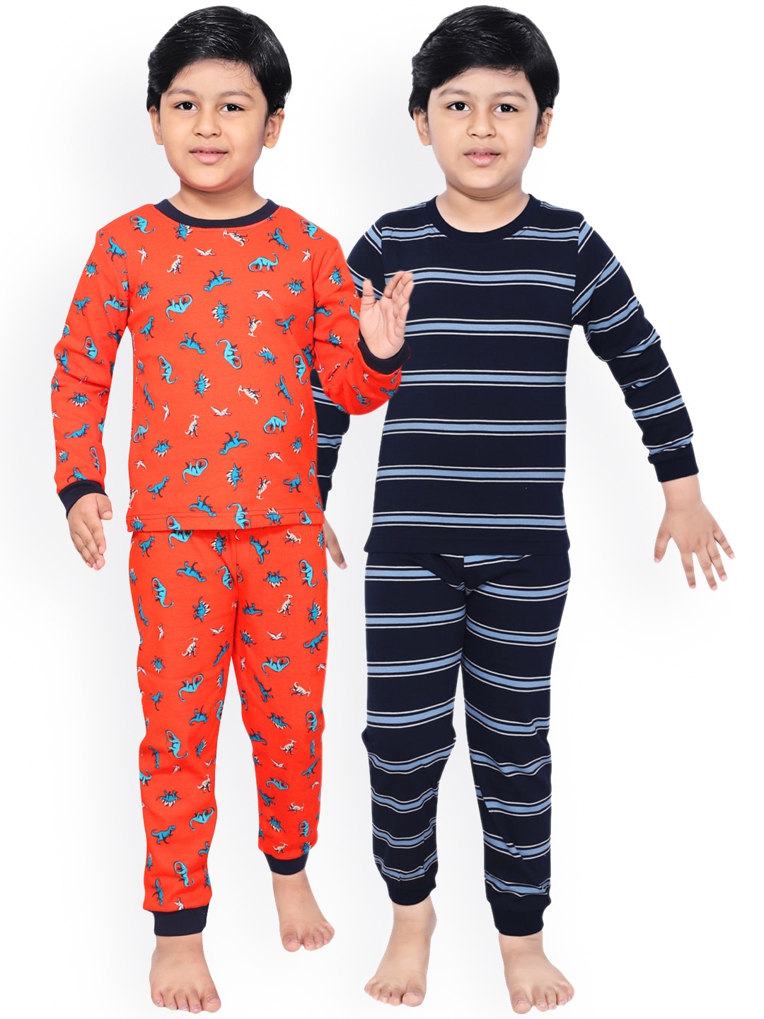 

RIKIDOOS Boys Set of 2 Navy Blue & Red Printed Night suit