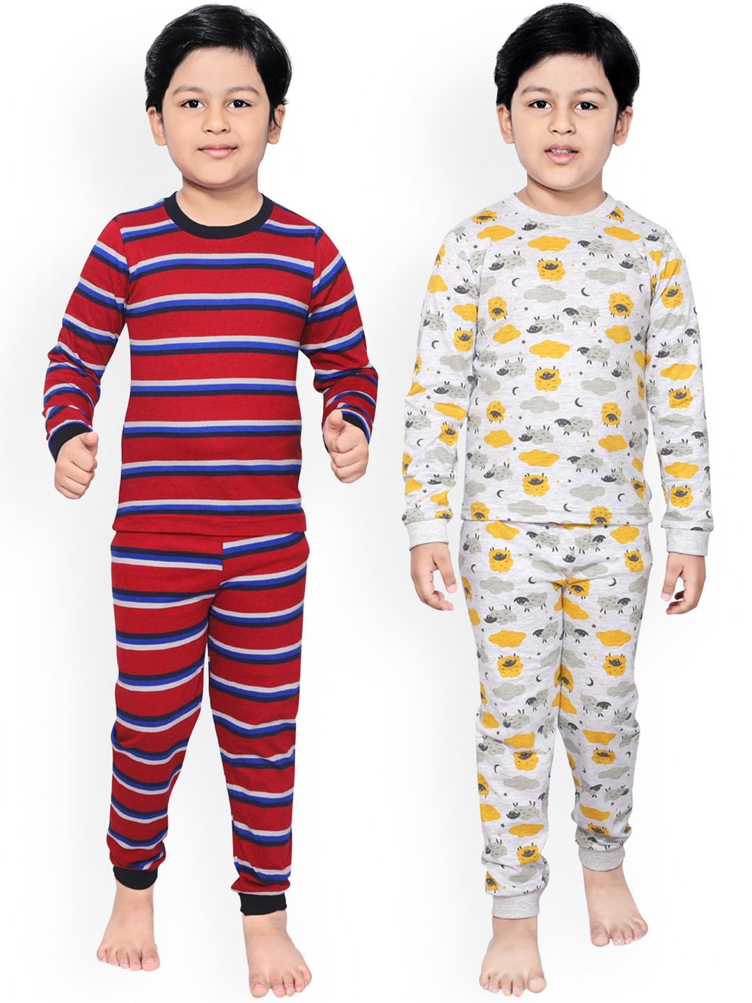 

RIKIDOOS Boys Set Of 2 Striped Night Suits, Maroon