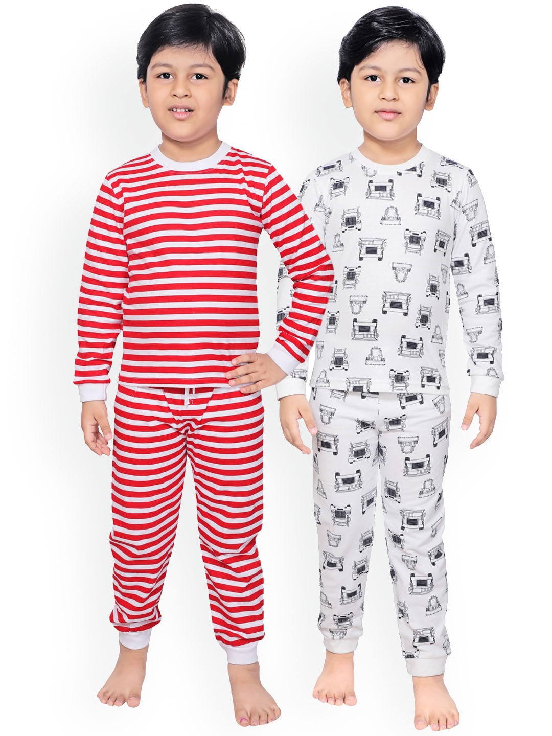 

RIKIDOOS Pack of 2 Boys White & Red Printed Night suit