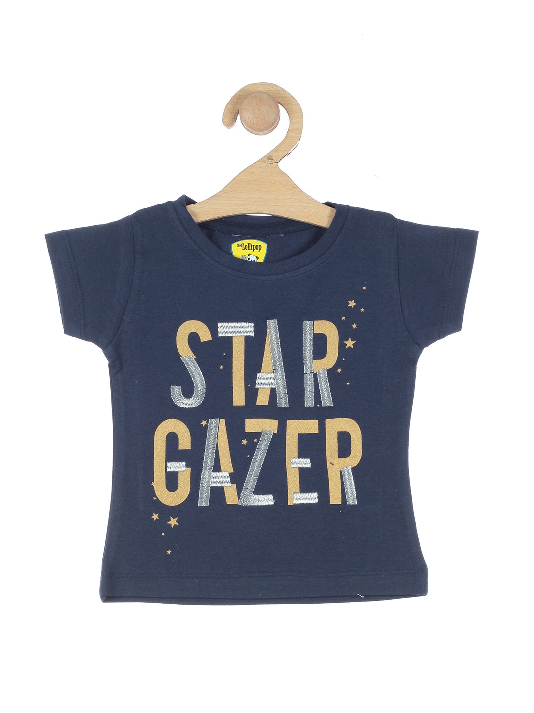 

Lil Lollipop Kids Navy Blue & Beige Typography Printed Round Neck Cotton T-shirt