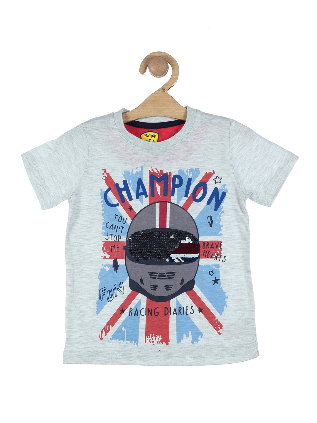 

Lil Lollipop Boys Grey Printed Cotton T-shirt