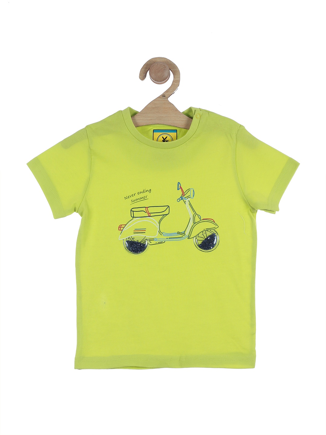 

Lil Lollipop Kids Lime Green & White Printed Cotton Round Neck T-shirt