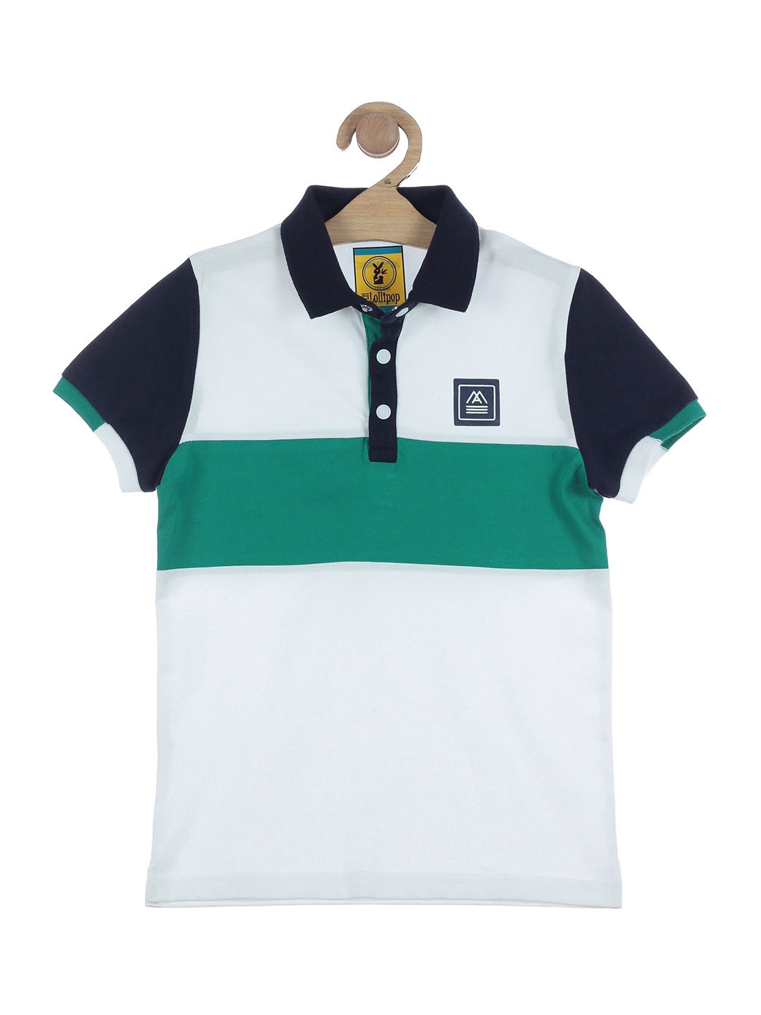 

Lil Lollipop Boys Green & White Colourblocked Polo Collar T-shirt