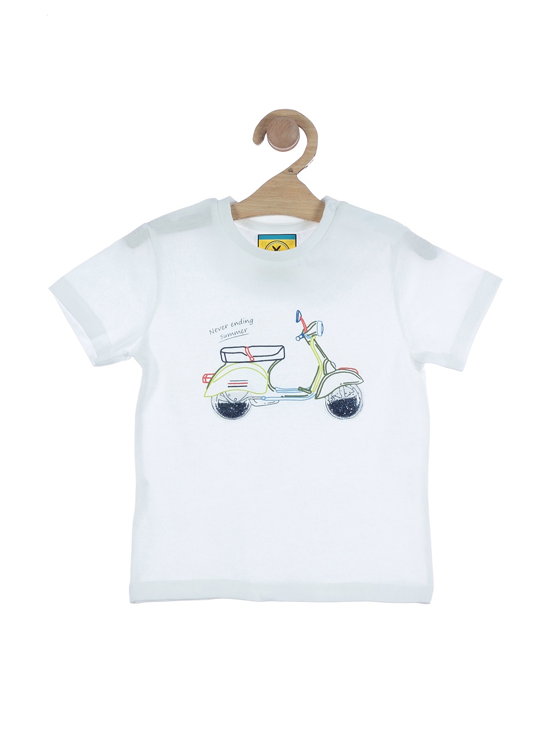 

Lil Lollipop Kids White Biker Printed Applique T-shirt