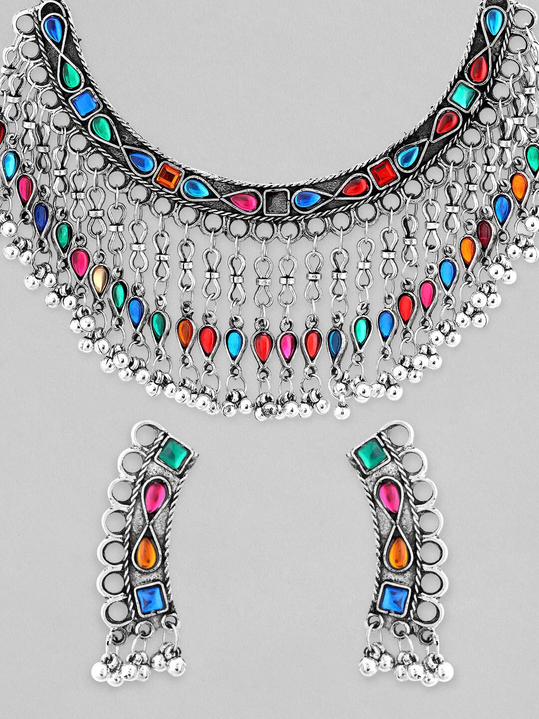 

Rubans Silver-Plated Multi-Coloured Oxidised Enamel Jewellery Set