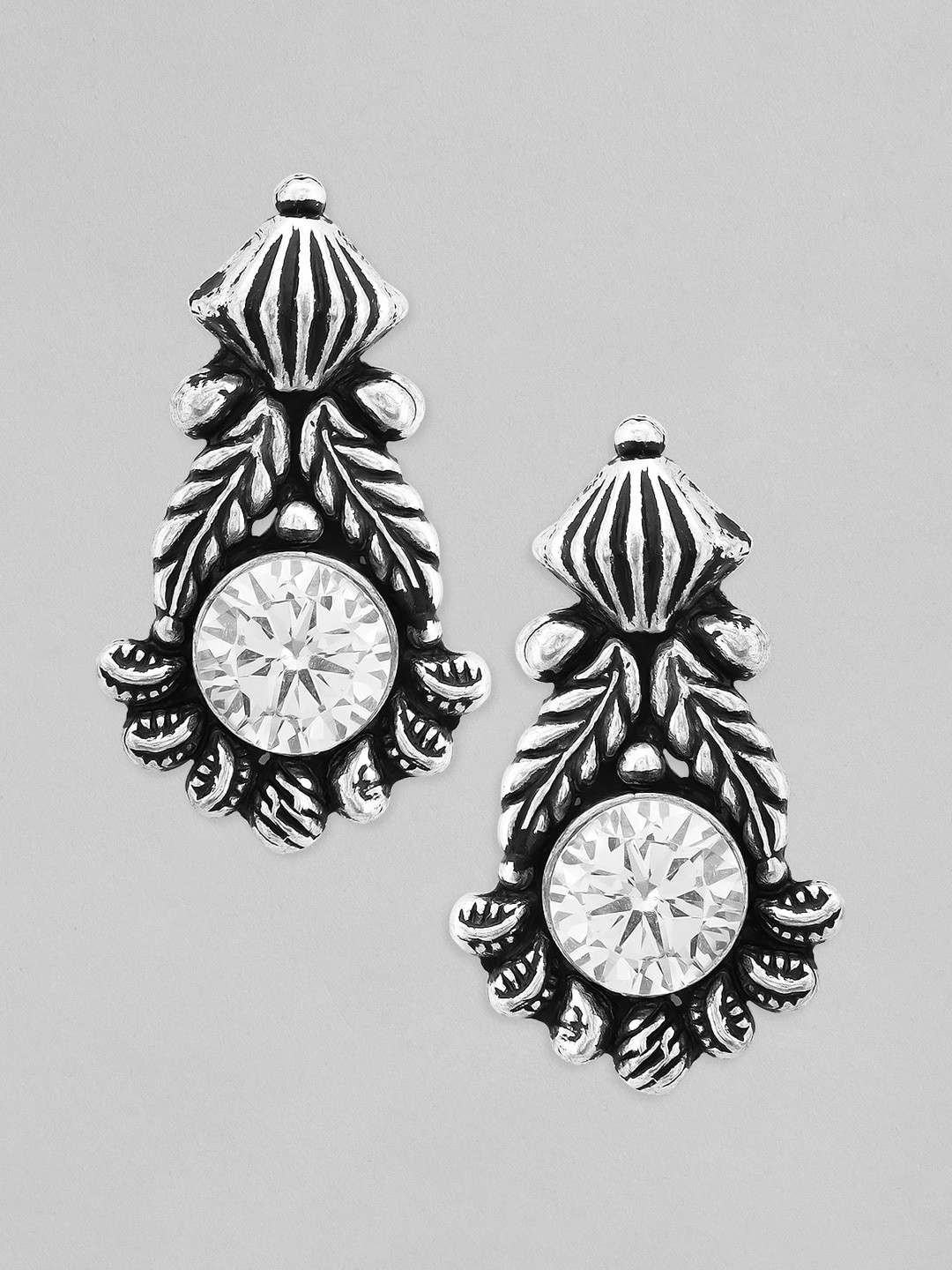 

Rubans Silver-Toned Oxidised Crescent Shaped Studs Earrings