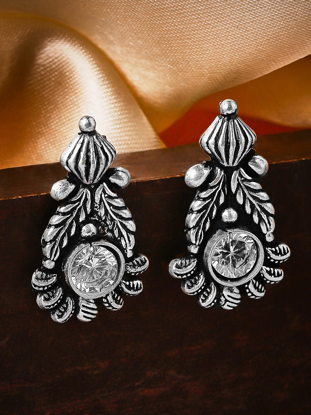 

Rubans Silver-Plated Crescent Shaped Oxidised Studs Earrings