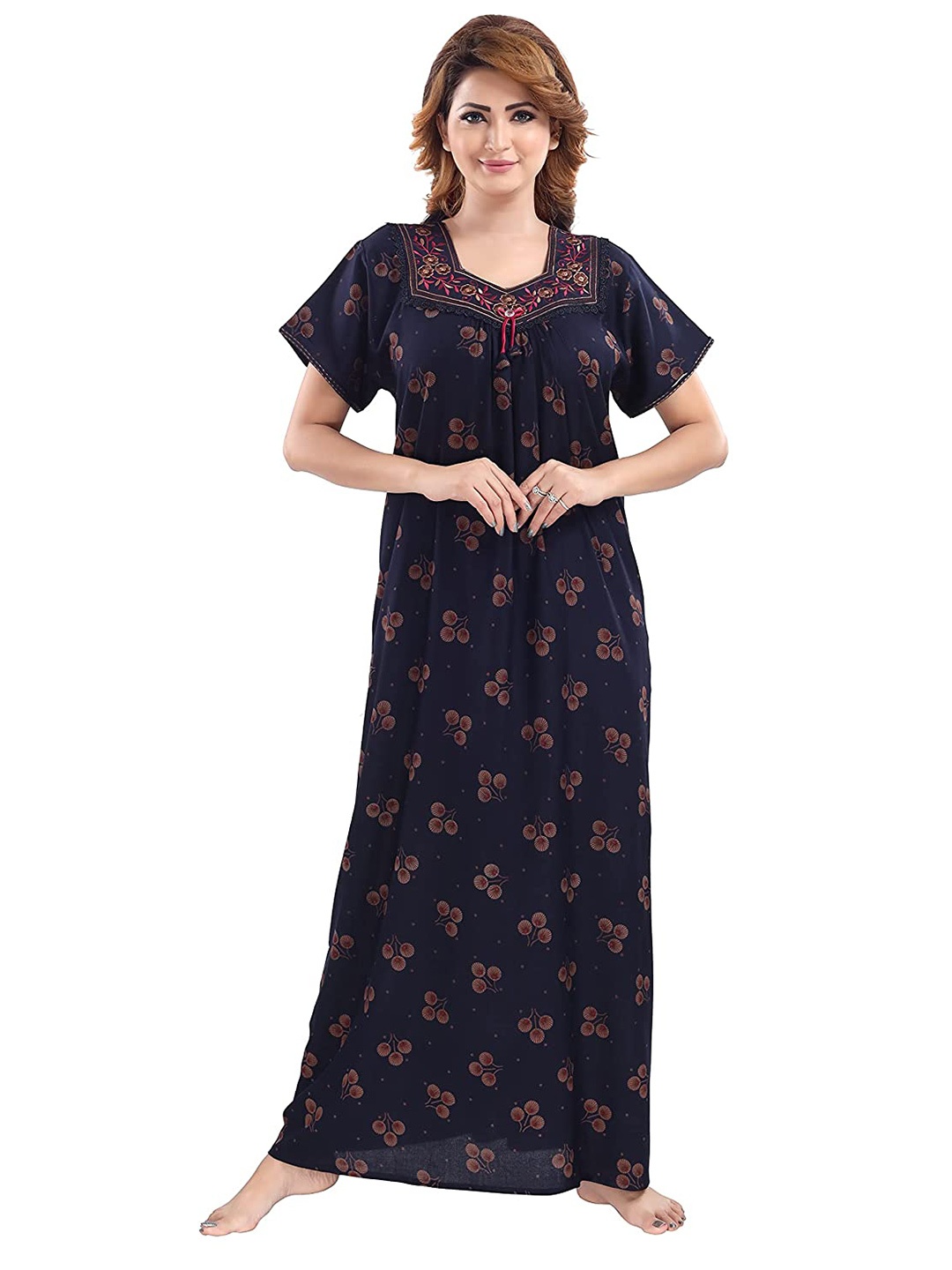 

9shines Label Navy Blue Printed Maxi Nightdress