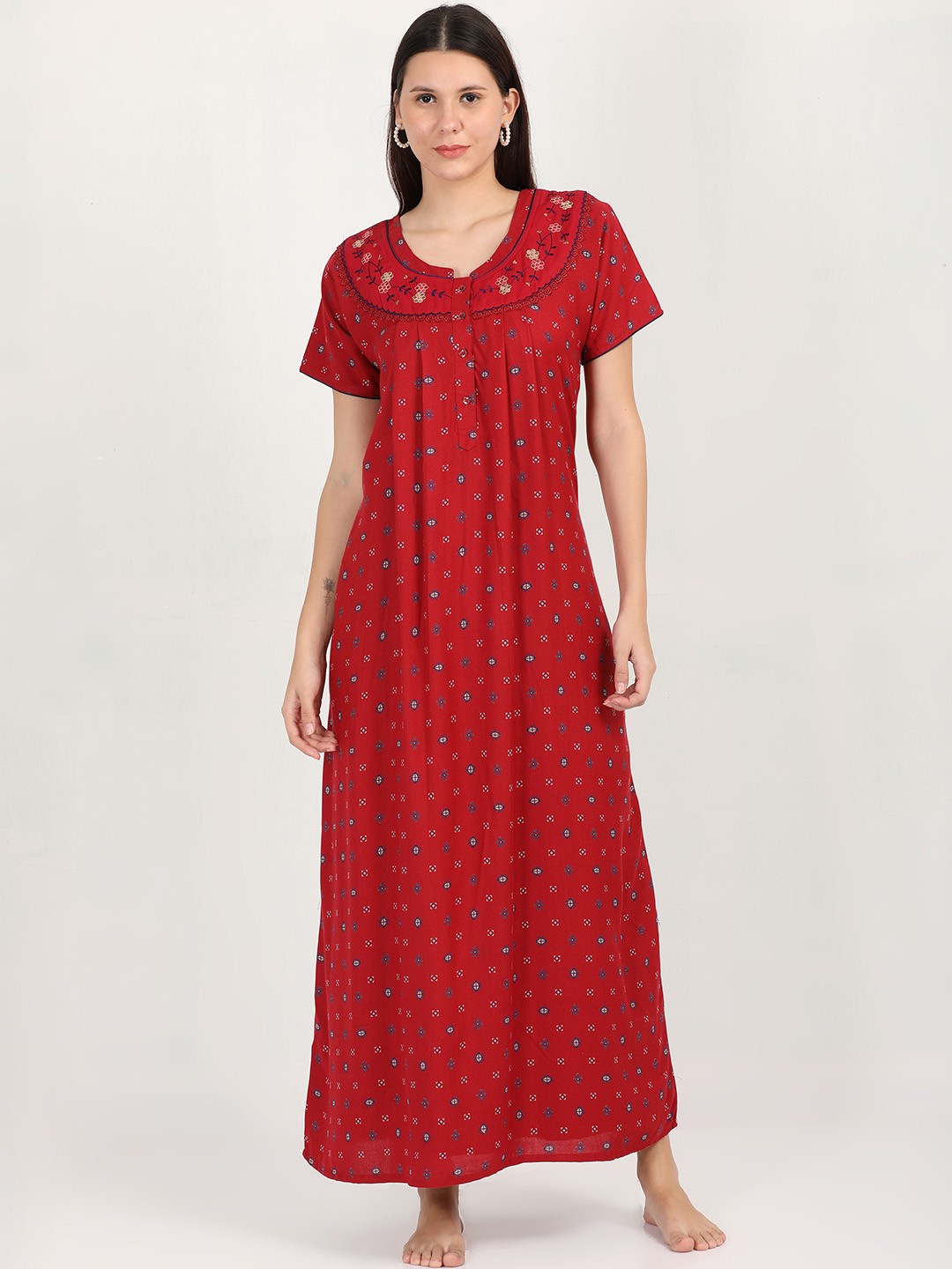 

9shines Label Red Printed Maxi Nightdress