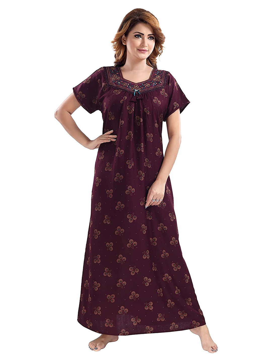 

9shines Label Maroon Printed Maxi Nightdress