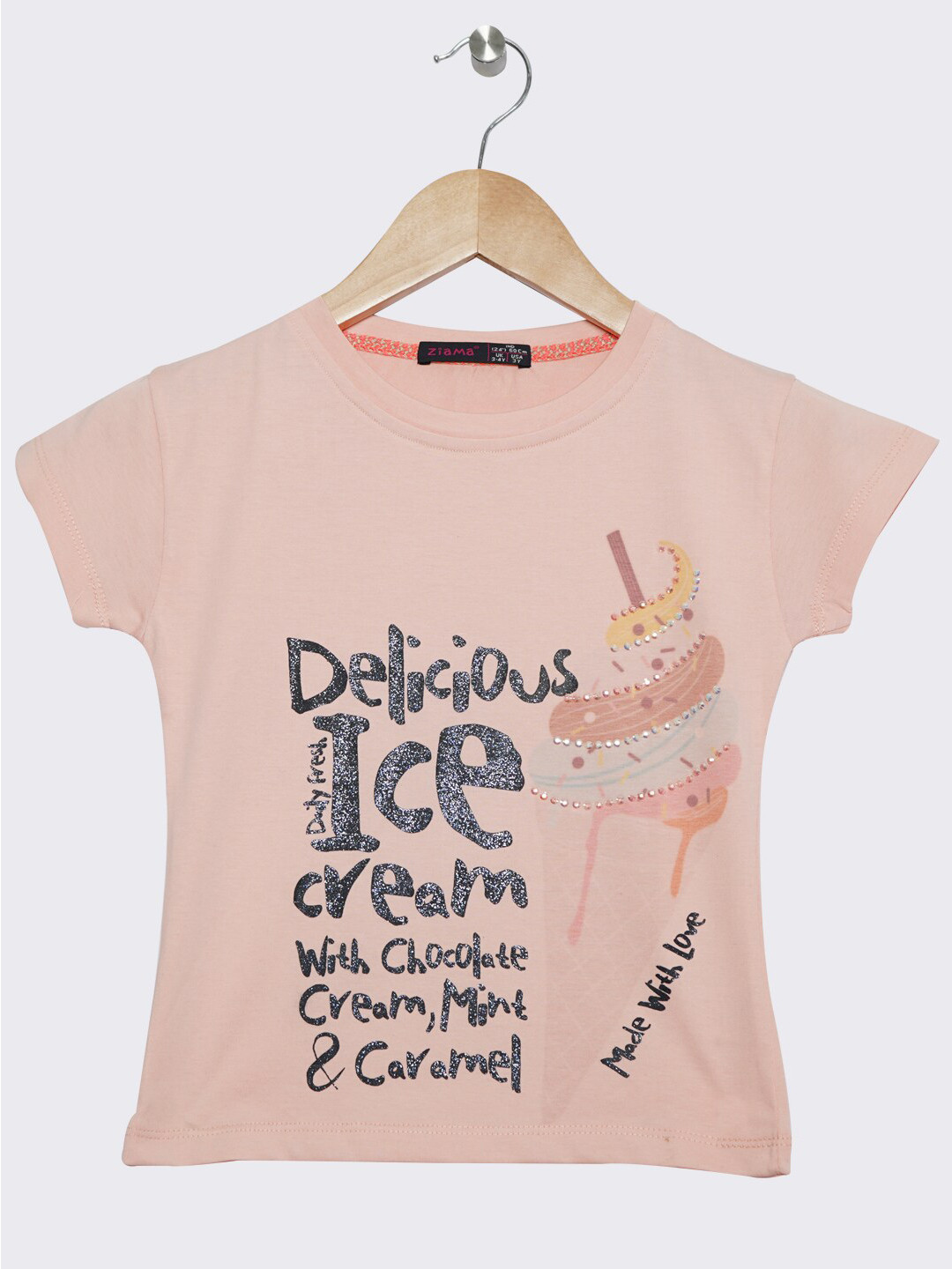 

Ziama Girls Peach-Colored Printed Top