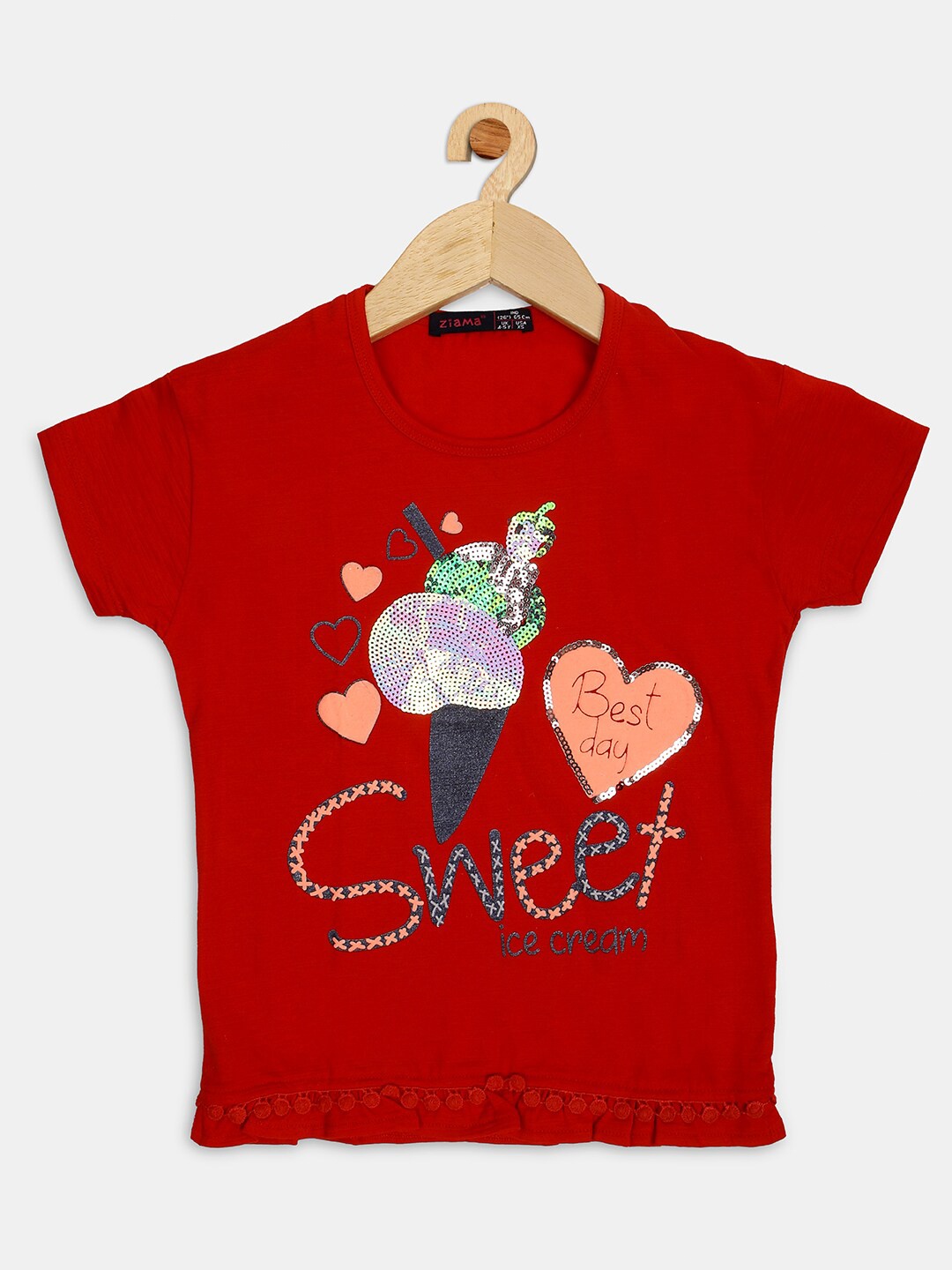 

Ziama Girls Red Graphic Print Top