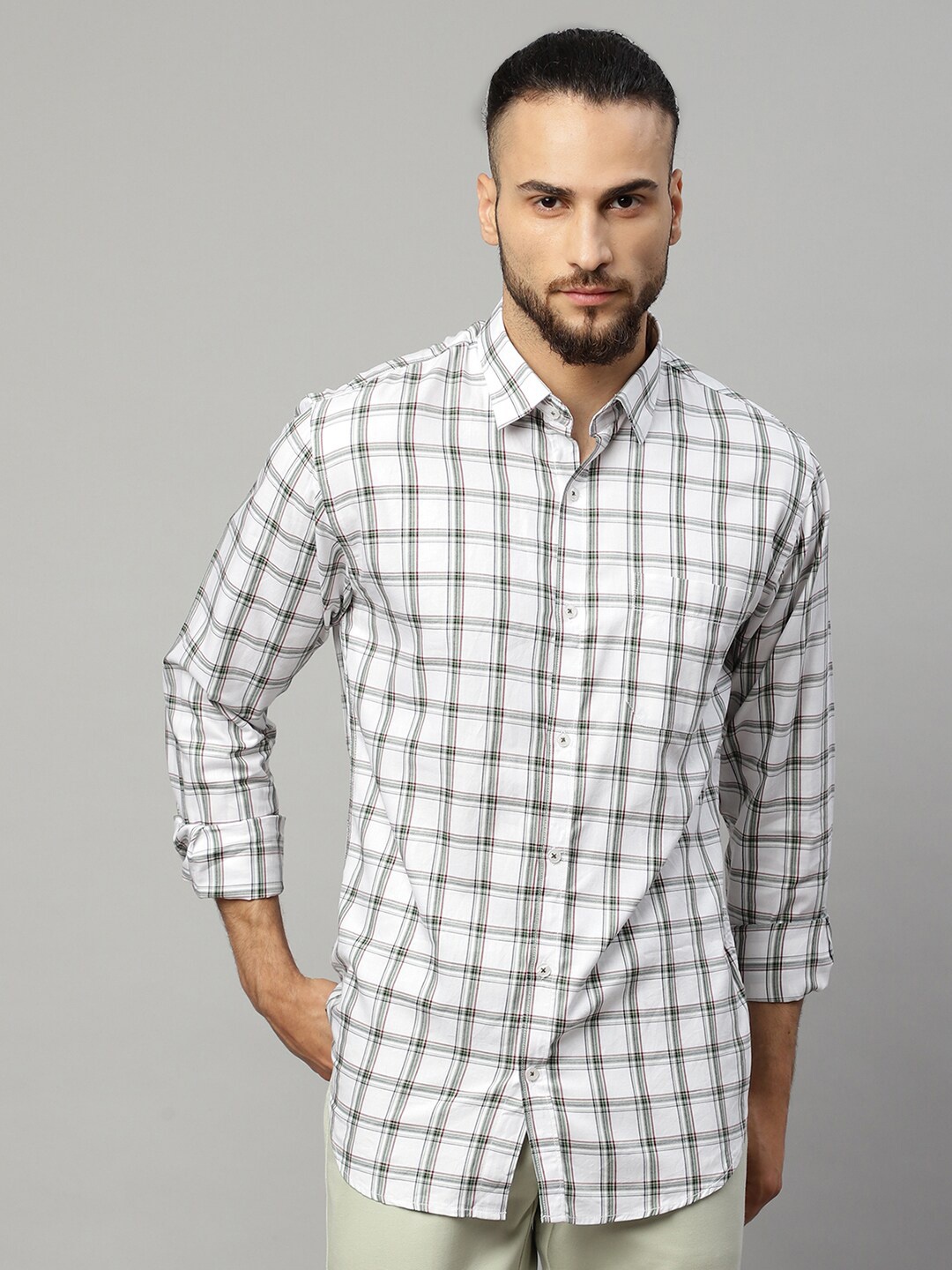 

Rodamo Men White & Black Tartan Checked Slim Fit Casual Shirt