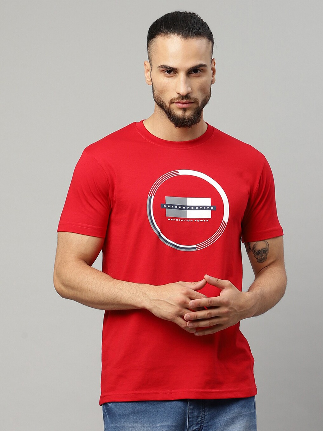 

Rodamo Men Red Printed Slim Fit T-shirt