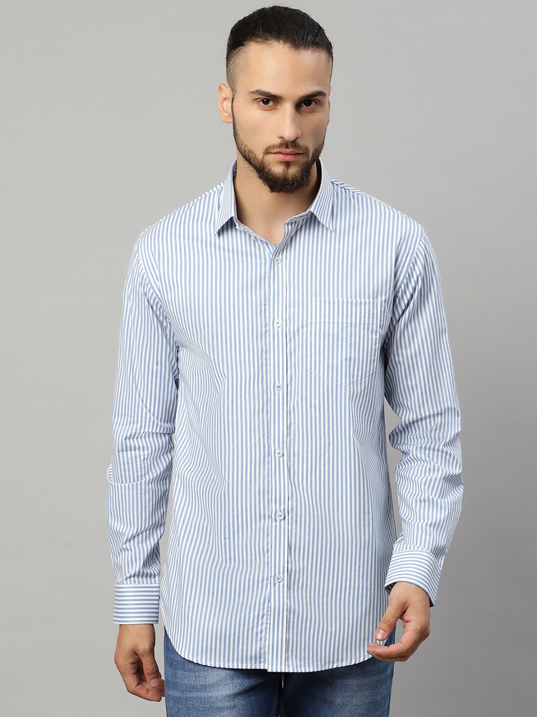 

Rodamo Men Blue Slim Fit Striped Casual Shirt