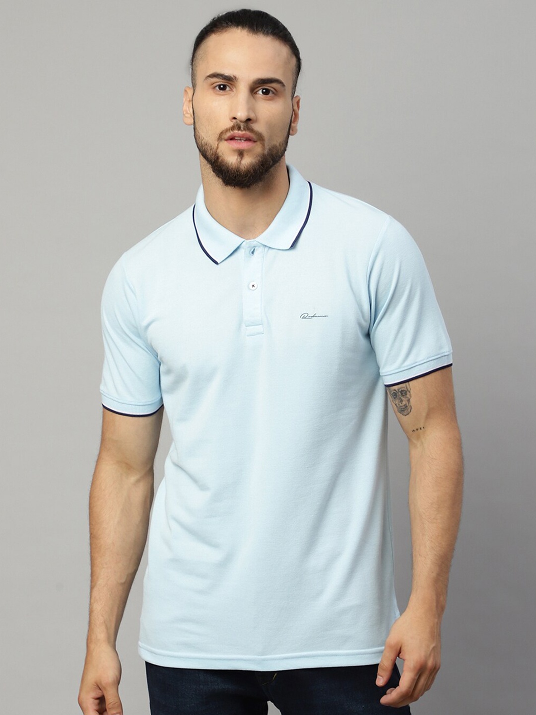

Rodamo Men Blue Polo Collar T-shirt