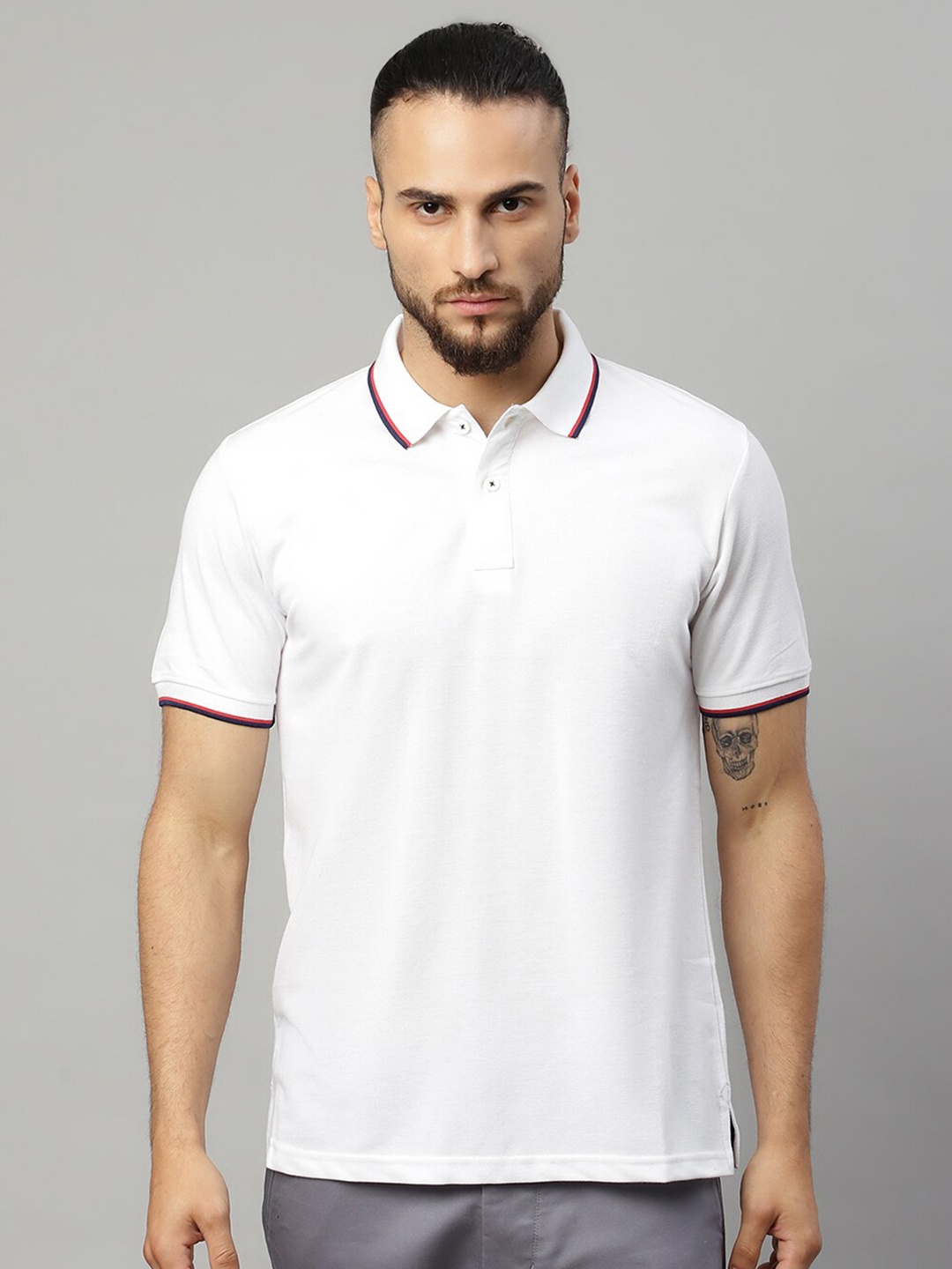 

Rodamo Men White Polo Collar T-shirt