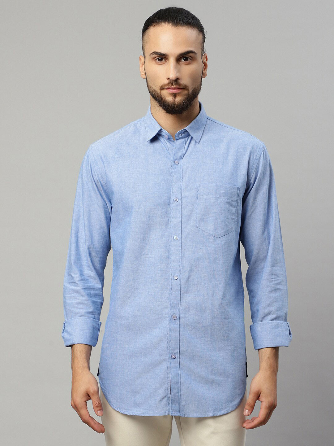 

Rodamo Men Blue Solid Slim Fit Cotton Casual Shirt