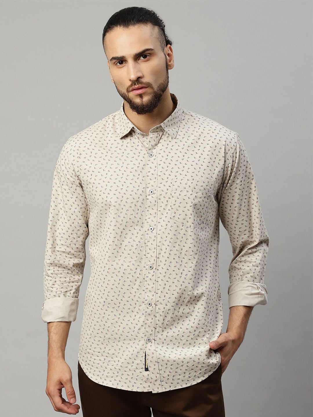 

Rodamo Men Beige Slim Fit Printed Casual Shirt
