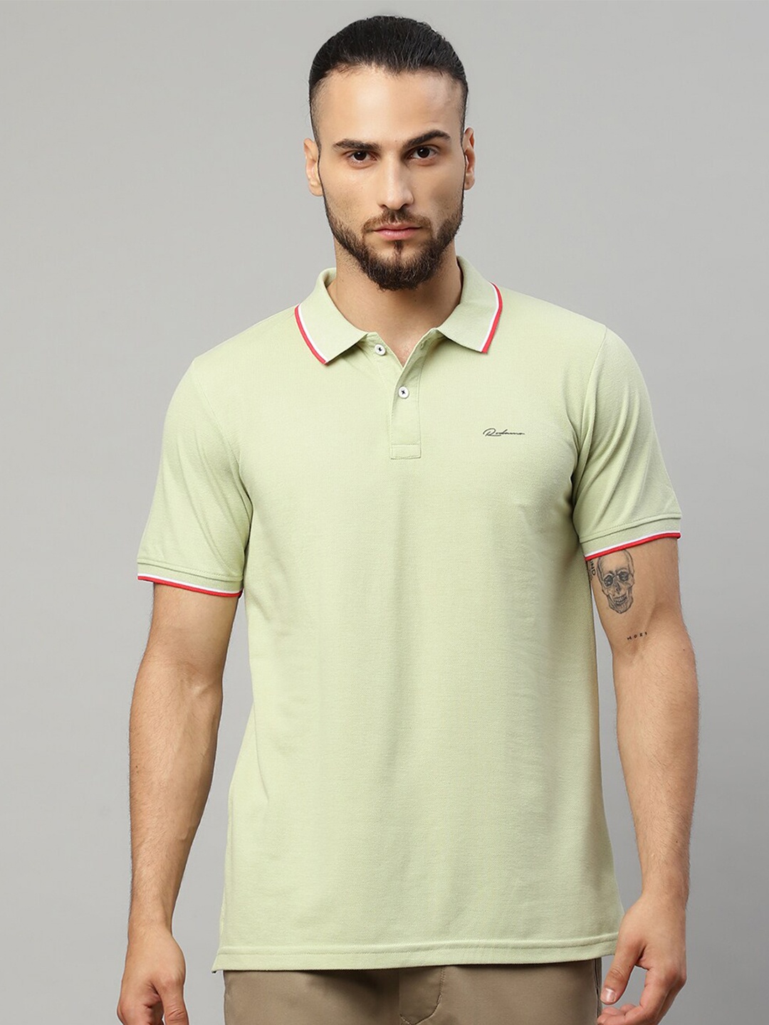 

Rodamo Men Green Polo Collar T-shirt